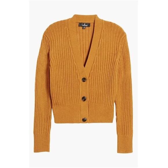 Lulus Women's Rib Knit Crop V-Neck Cardigan in Camel XSmall MSRP $52 - Picture 5 of 6